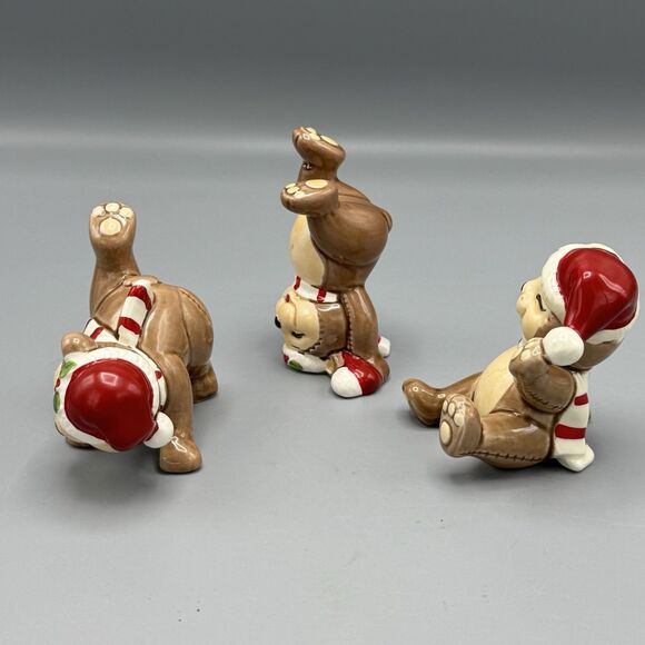 Vtg Fitz and Floyd Tumbling Christmas Bears Set of 3 Figurines Porcelain Korea - Picture 6 of 12